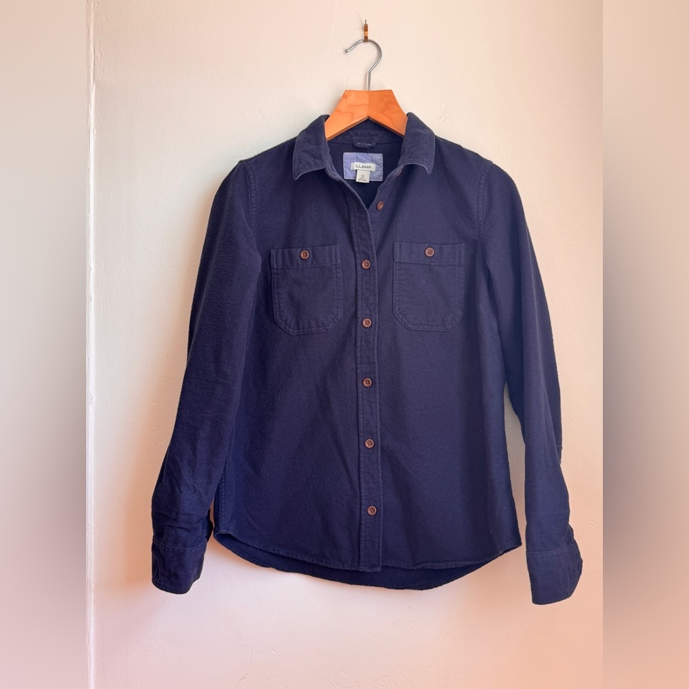 L.L. Bean Women’s Navy Button-Up Flannel Shirt